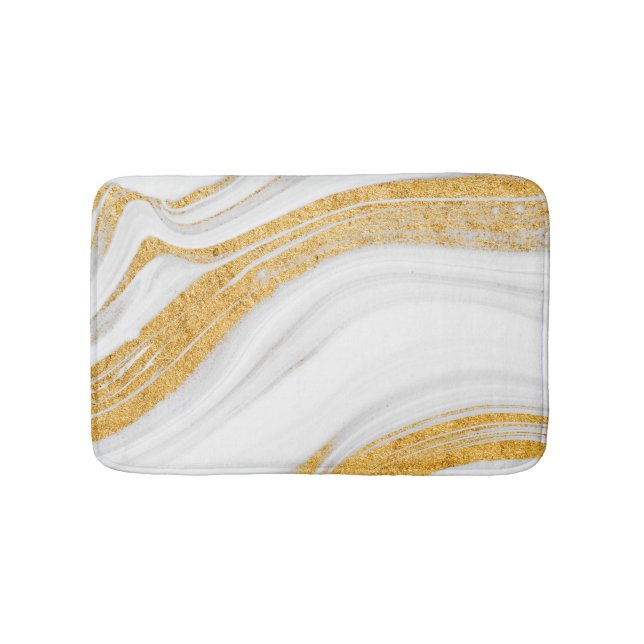 Alfombrilla De Baño Mármol Blanco Frío Brillo Dorado (Anverso)