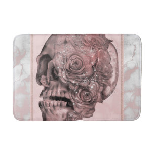 Alfombrilla De Baño Mármol de cráneo rosa dorado Glam