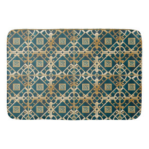 Alfombrilla De Baño Mármol de Lujo Art Deco Llave Griega Verde Marino 