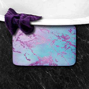 Alfombrilla De Baño Mármol de moda   Glitzy Glam Violet Purple Blue Om