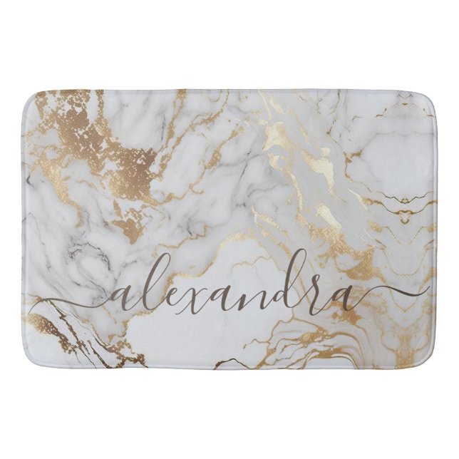 Alfombrilla De Baño Mármol de oro blanco moderno elegante (Anverso)