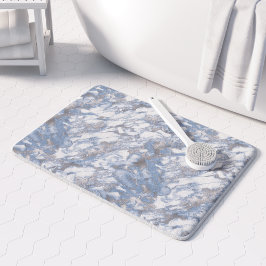 Alfombrilla De Baño Mármol Elegante Blanco Polvo Azul Plateado Falso H