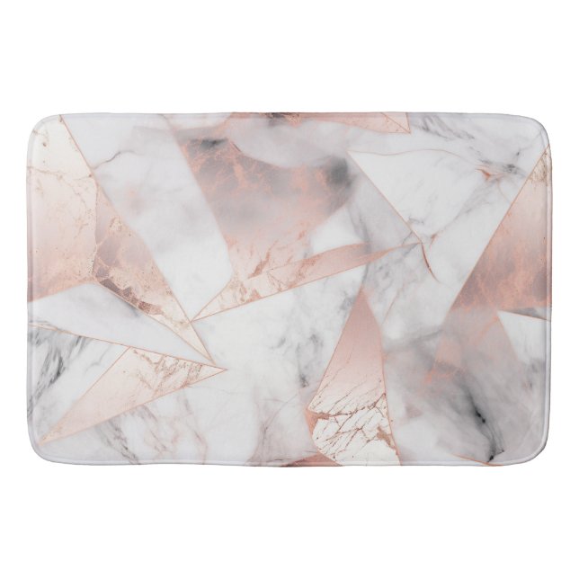 Alfombrilla De Baño Mármol Geométrico Rosa Dorado de Moda (Anverso)