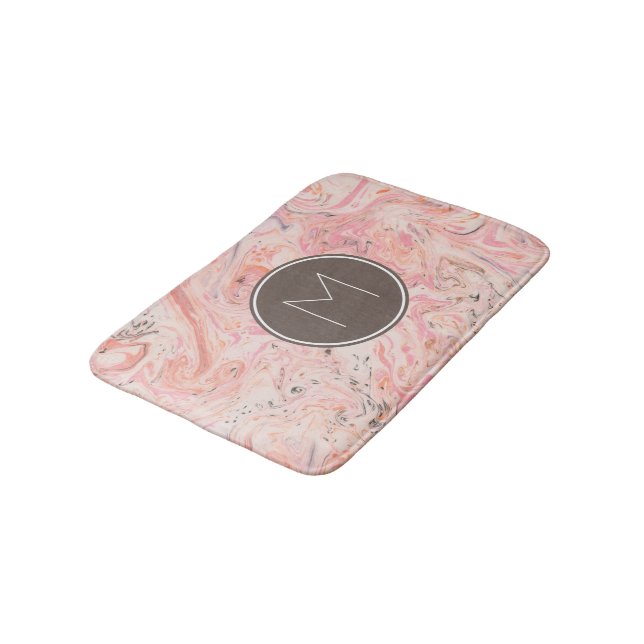 Alfombrilla De Baño Mármol gris rosado monograma de baño (Angular)