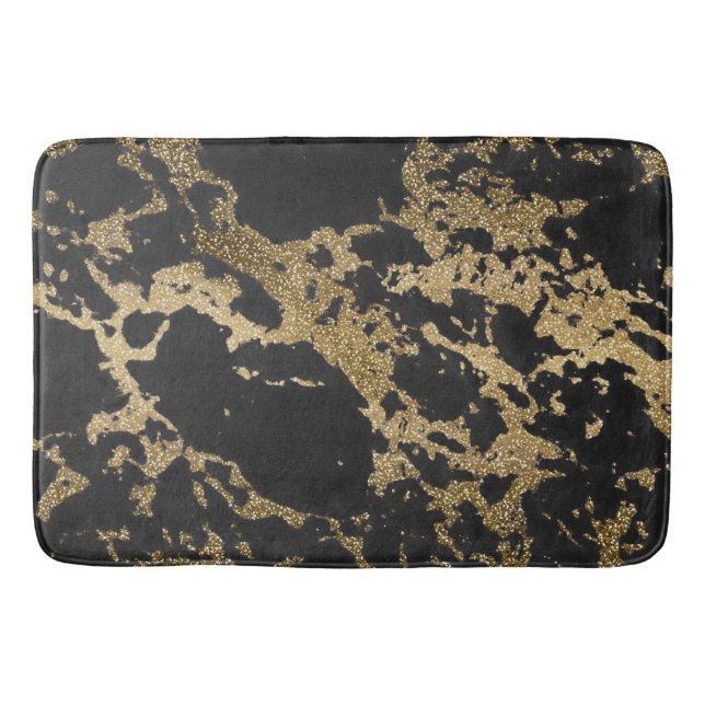Alfombrilla De Baño Mármol negro Purpurina de oro moderno (Anverso)