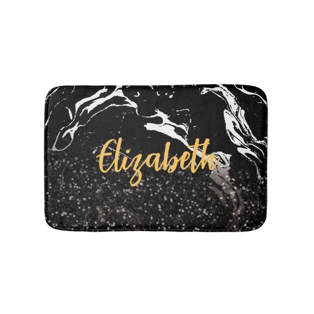 Alfombrilla De Baño Mármol negro/Purpurina negro (Anverso)