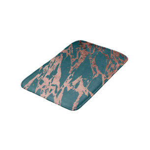 Alfombrilla De Baño Mármol Verde azulado de pavo real Rosa