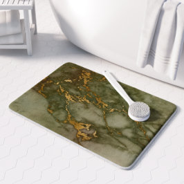 Alfombrilla De Baño Mármol Verde Oliva con Hojuela de Oro Falso