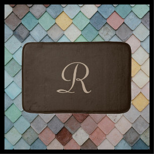 Alfombrilla De Baño Marrón y Tan Monogramado Plush Bath Mat