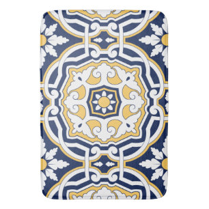 Alfombrilla De Baño Marroquí azul intenso amarillo intrincado geométri