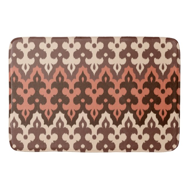 Alfombrilla De Baño Marroquí Ikat Damask, Brown, Taupe & Rust (Anverso)