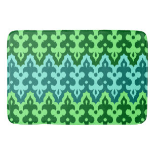 Alfombrilla De Baño Marroquí Ikat Damask, Turquoise & Jade Green