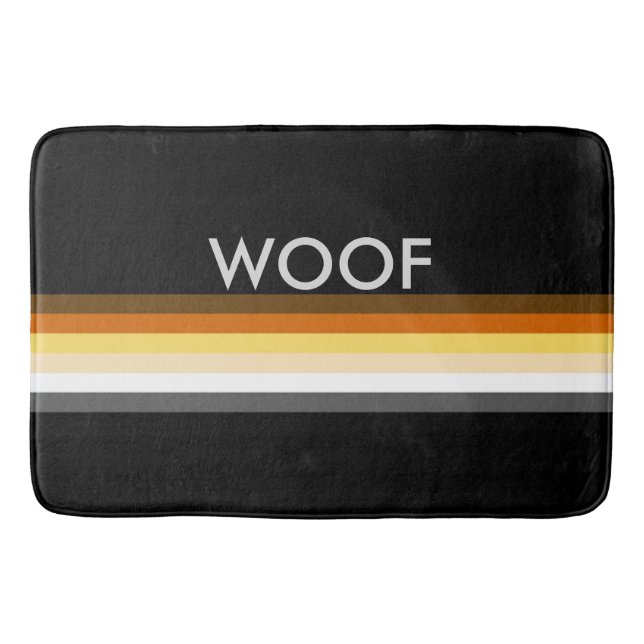 Alfombrilla De Baño Masculina Guay Gay con la bandera del Orgullo WOOF (Anverso)