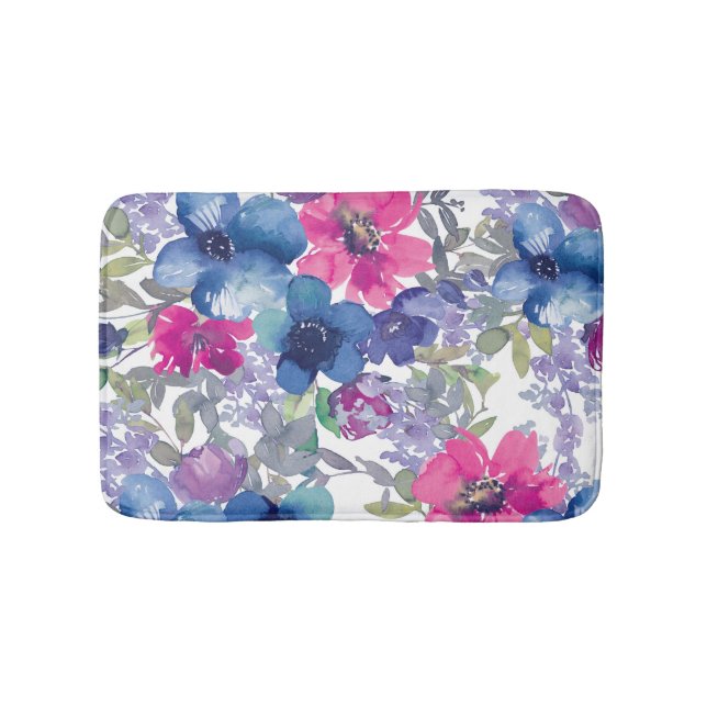 Alfombrilla De Baño Mat acuático azul y rosa floral (Anverso)
