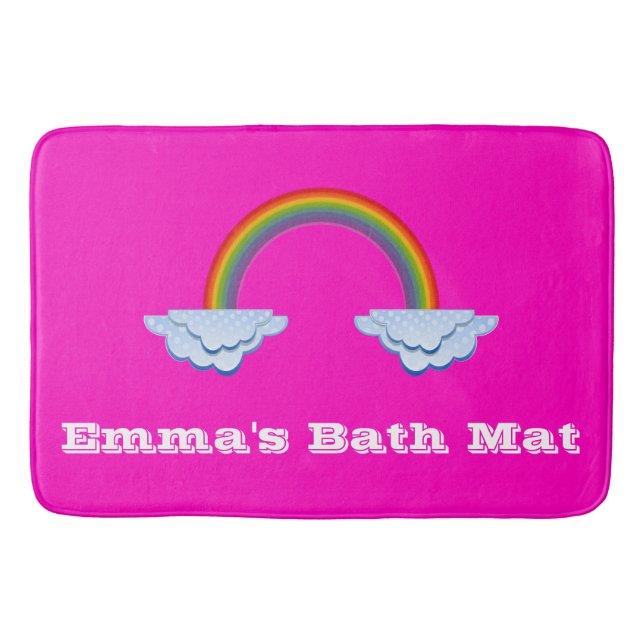 Alfombrilla De Baño Mat de baño arcoiris sobre rosa caliente (Anverso)