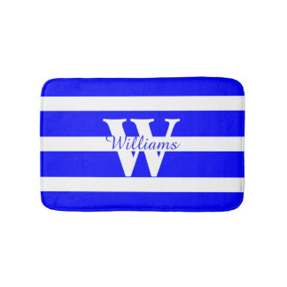 Alfombrilla De Baño Mat de baño azul y blanco monogramado