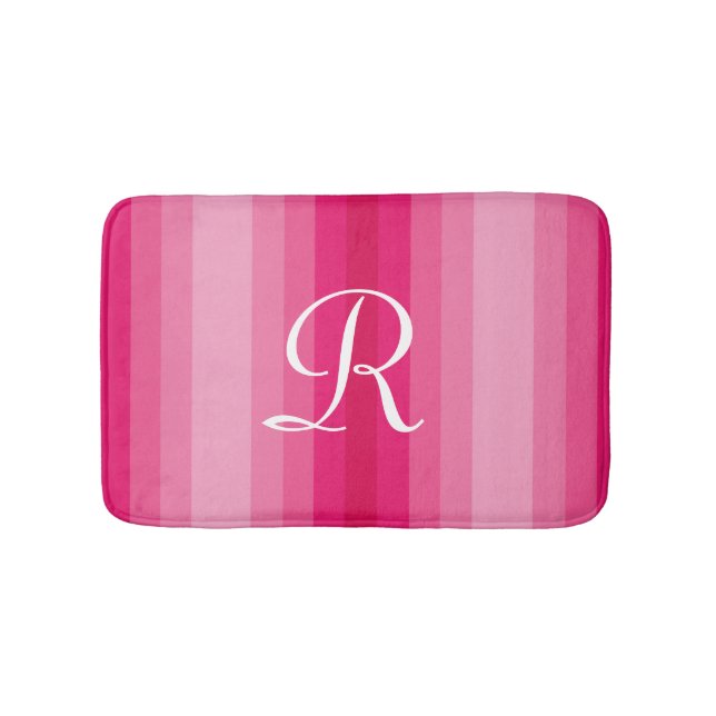 Alfombrilla De Baño Mat De Baño Con Banda Rosa Monogramada (Anverso)