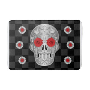 Alfombrilla De Baño Mat de baño cromado Calavera (rosa rojo)