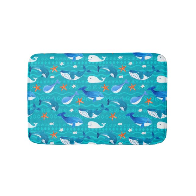Alfombrilla De Baño Mat de baño de ballenas acuarelas (Anverso)