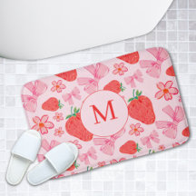 Mat de baño de Bow y fresa rosada monograma
