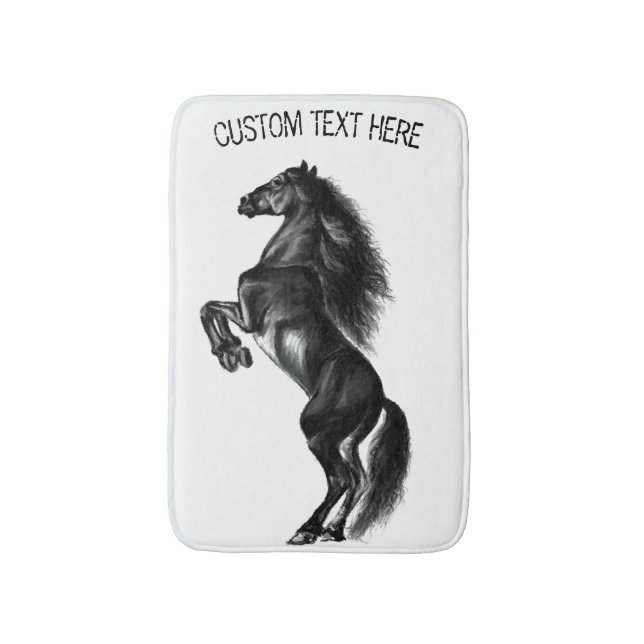 Alfombrilla De Baño Mat de baño de caballos negro con texto Personaliz (Frente vertical)