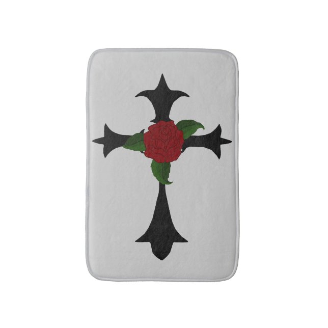 Alfombrilla De Baño Mat de baño de cruz tribal negra (Frente vertical)