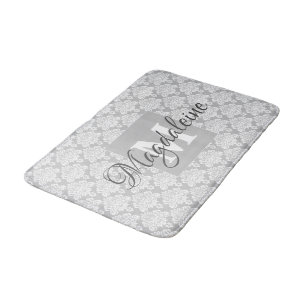 Alfombrilla De Baño Mat de baño de damasco gris con monograma y nombre