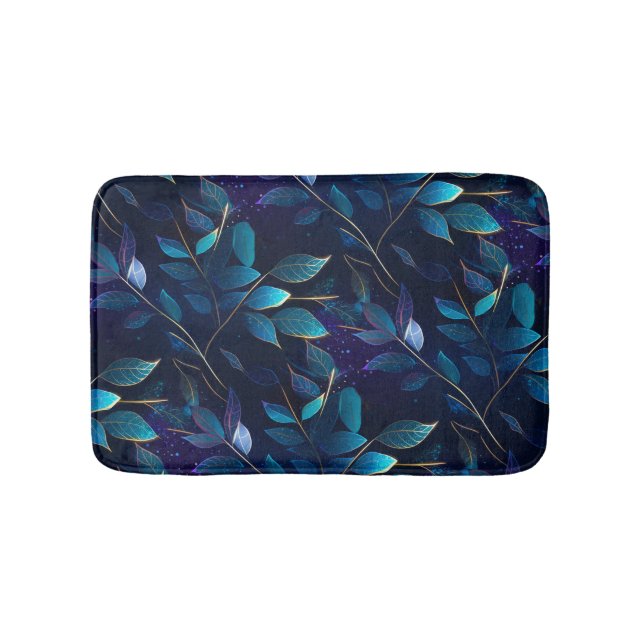 Alfombrilla De Baño Mat de baño de hojas azules brillantes (Anverso)