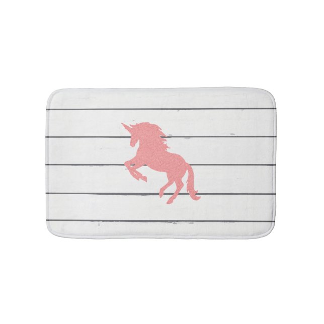 Alfombrilla De Baño Mat de Baño de Madera Rústica Rosada Unicornio (Anverso)