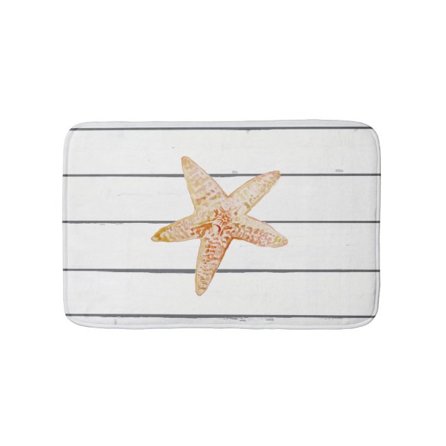 Alfombrilla De Baño Mat de Baño de Pintado Starfish Shiplap Beach (Anverso)