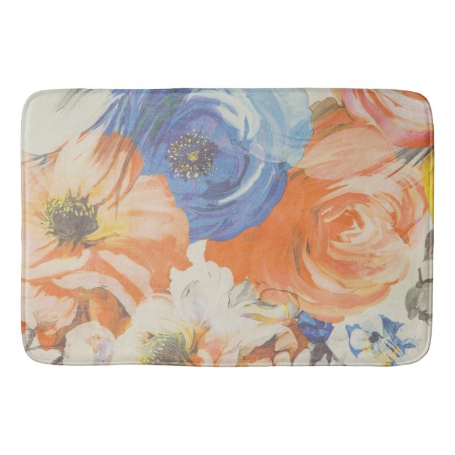 Alfombrilla De Baño Mat de baño floral - Azul, Naranja, Beige (Anverso)