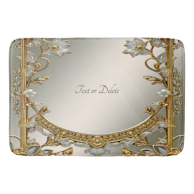 Alfombrilla De Baño Mat de Baño Floral Blanco Ornato de Oro (Anverso)
