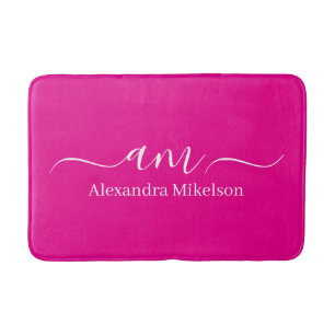 Alfombrilla De Baño Mat de baño Minimalista rosa con monograma moderno