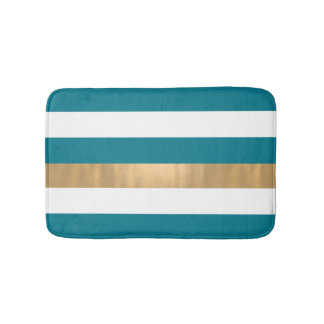 Alfombrilla De Baño Mat de baño moderno Verde azulado con rayas de oro