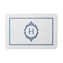 Alfombrilla De Baño Mat de baño monogramado azul y blanco