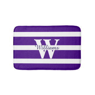 Alfombrilla De Baño Mat de baño morado y blanco monogramado