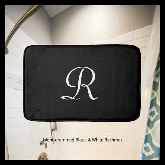 Alfombrilla De Baño Mat de baño negro y blanco monogramado