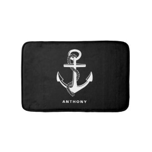 Alfombrilla De Baño Mat de baño personalizado de ancla nautica negra