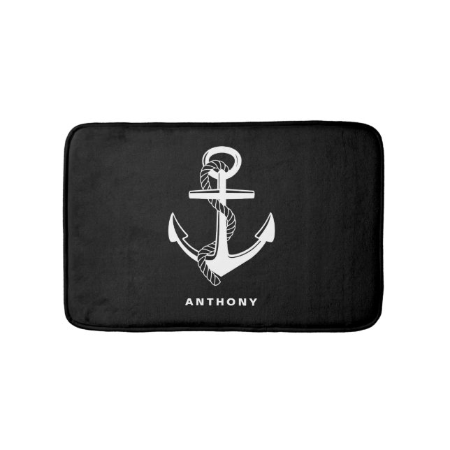 Alfombrilla De Baño Mat de baño personalizado de ancla nautica negra (Anverso)