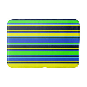 Alfombrilla De Baño Mat de baño rayado azul, limón y amarillo