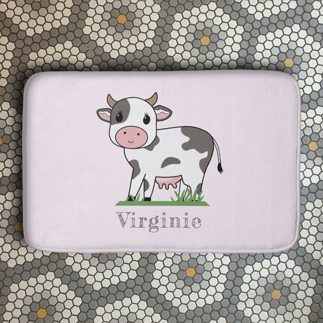 Alfombrilla De Baño Mat de baño rosa con vaca suave (Pink Bath Mat with a Cute Cow)