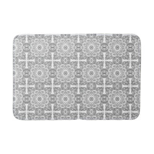 Alfombrilla De Baño Mat de baño tribal gris y blanco