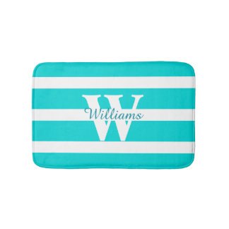 Alfombrilla De Baño Mat de baño Verde azulado y blanco monogramado