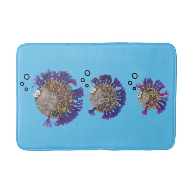 Alfombrilla De Baño Mat de Bath - Familia de peces azul y púrpura (Anverso)