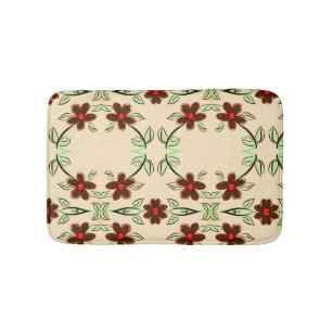Alfombrilla De Baño Mat Floral Marrón Acentuado Con Rojo