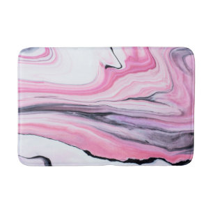 Alfombrilla De Baño Materia de baño de mármol rosa y negro abstracto