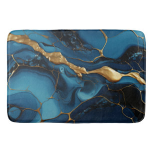 Alfombrilla De Baño Materia de baño de oro azul de textura de mármol
