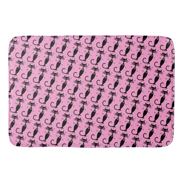Alfombrilla De Baño MCM Mat de baño rosado de gato negro de cuello lar (Anverso)