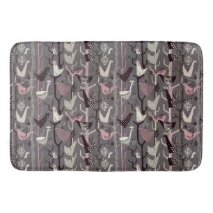 Alfombrilla De Baño MCM Pájaros Pollos Patos Blanco Gris Negro Rosa