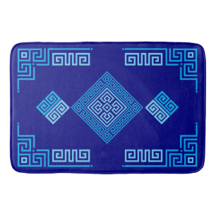 Alfombrilla De Baño Meander griego - Llave griega - tonos azules